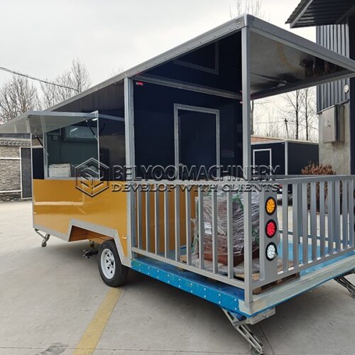 Black and Yellow Square Food Trailer with Fence