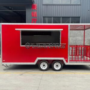 15FT Red Square Food Trailer with Fence for Music Festivals, Sporting Events