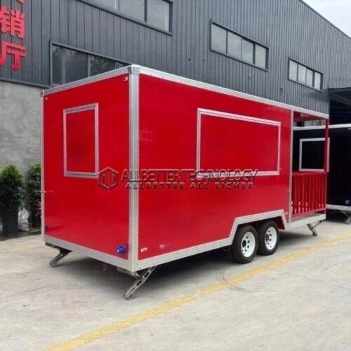 15FT Red Square Food Trailer with Fence for Music Festivals, Sporting Events