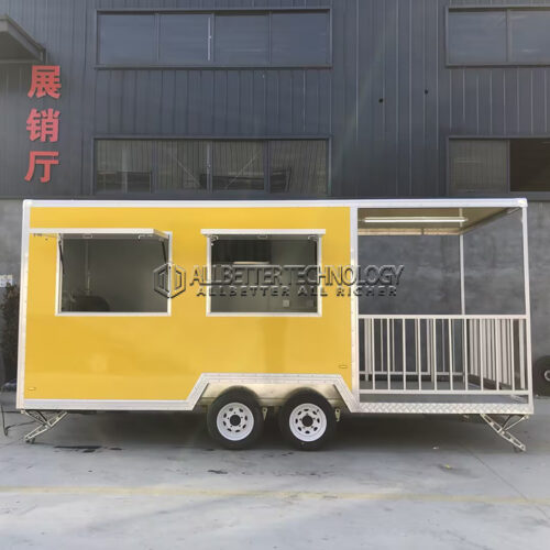 15FT Yellow Double Window Square Food Trailer with Fence for Weddings, Party