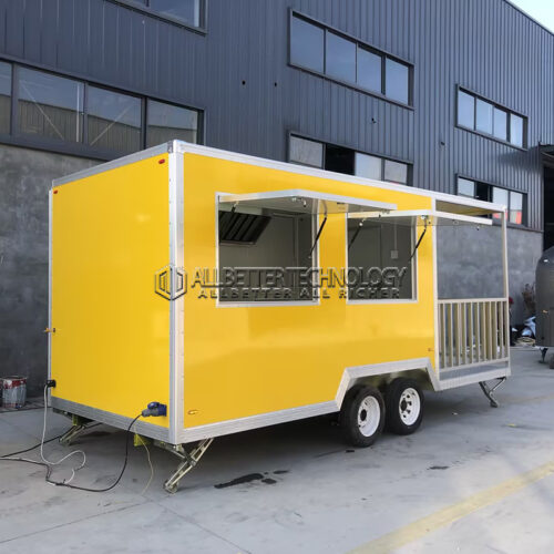15FT Yellow Double Window Square Food Trailer with Fence for Weddings, Party
