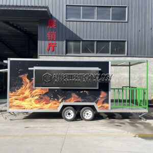 16.5FT Black Square Food Trailer with Fence for BBQ