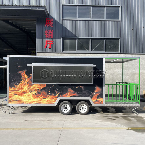 16.5FT Black Square Food Trailer with Fence for BBQ
