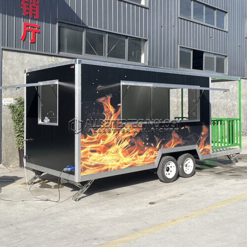 16.5FT Black Square Food Trailer with Fence for BBQ