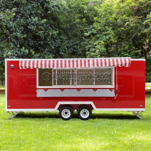 15FT Red Square Food Trailer with Awning