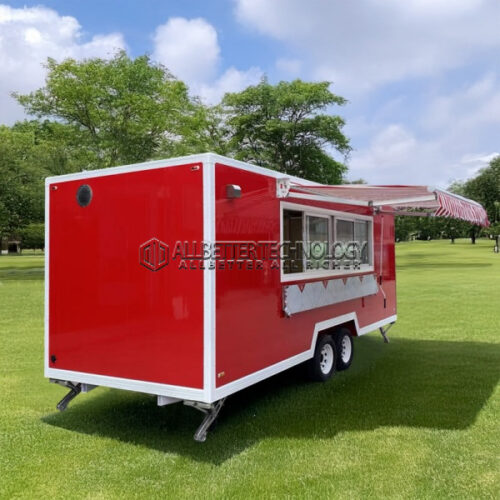 15FT Red Square Food Trailer with Awning