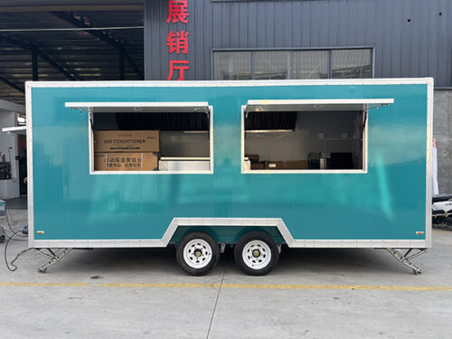 16.5FT Cyan Double Windows Square Food Trailer