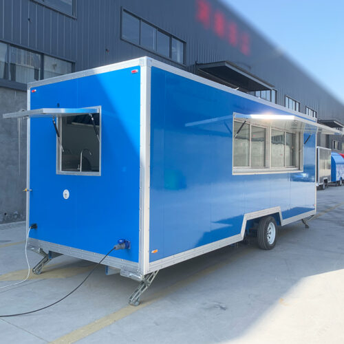 18FT Blue Double Window Square Food Trailer