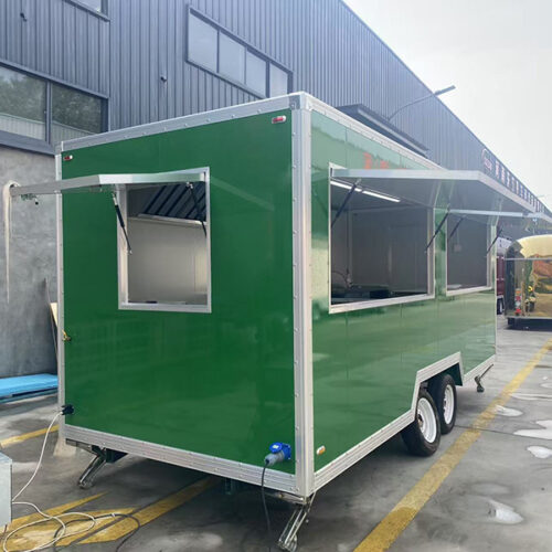 18FT Green Double Windows Square Food Trailer
