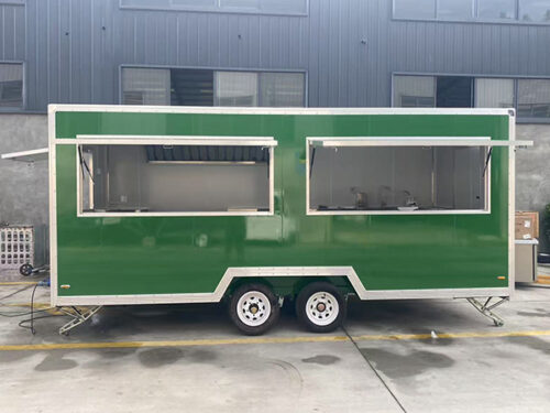 18FT Green Double Windows Square Food Trailer