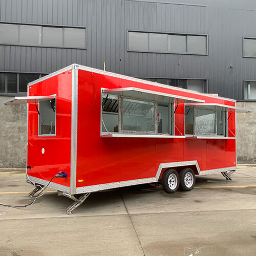 18FT Red Double Windows Square Food Trailer
