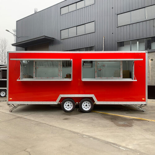 18FT Red Double Windows Square Food Trailer