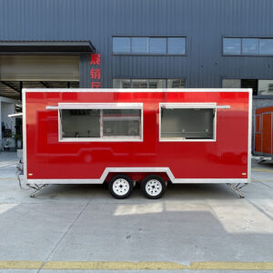 15FT Red Double Windows Square Food Trailer
