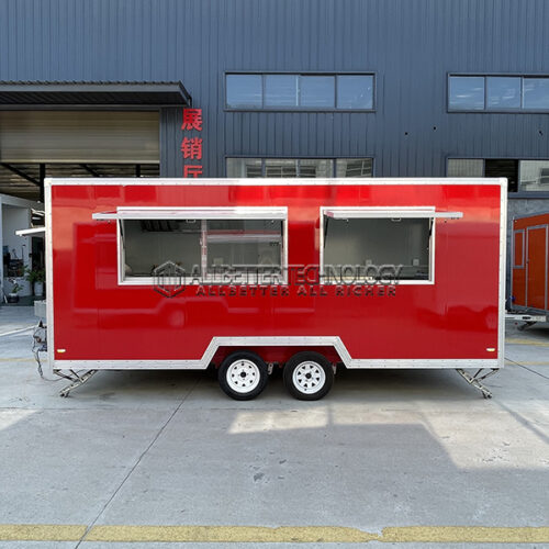 15FT Red Double Windows Square Food Trailer