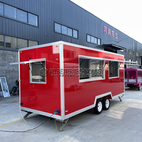15FT Red Double Windows Square Food Trailer