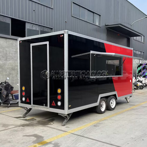 18FT Black and Red Single Windows Square Food Trailer
