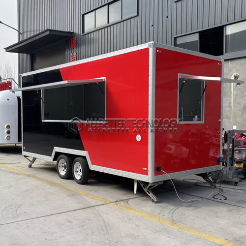 18FT Black and Red Single Windows Square Food Trailer
