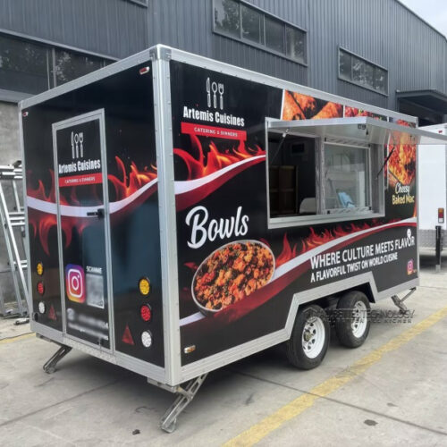 13FT Black Square Food Trailer for Events and Exhibitions