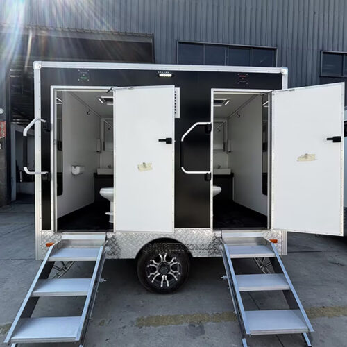 10FT Black 2-Station Luxury Portable Restroom Trailer Mobile Toilet Trailer