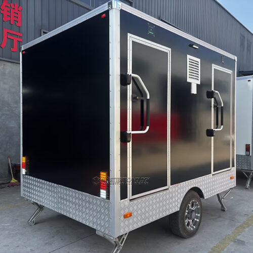 10FT Black 2-Station Luxury Portable Restroom Trailer Mobile Toilet Trailer