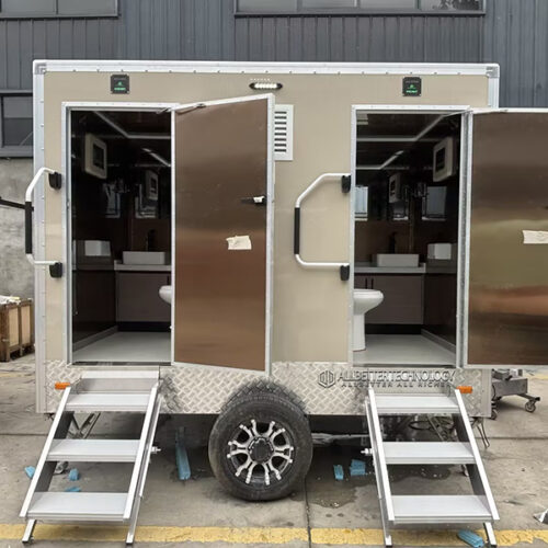 10FT Light beige-gray 2-Station Portable Toilet Trailer